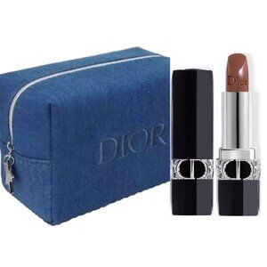 ✅ DIOR Blue Denim Makeup Case + Dior #824 Saint German Lipstick Satin ⭐ Both New